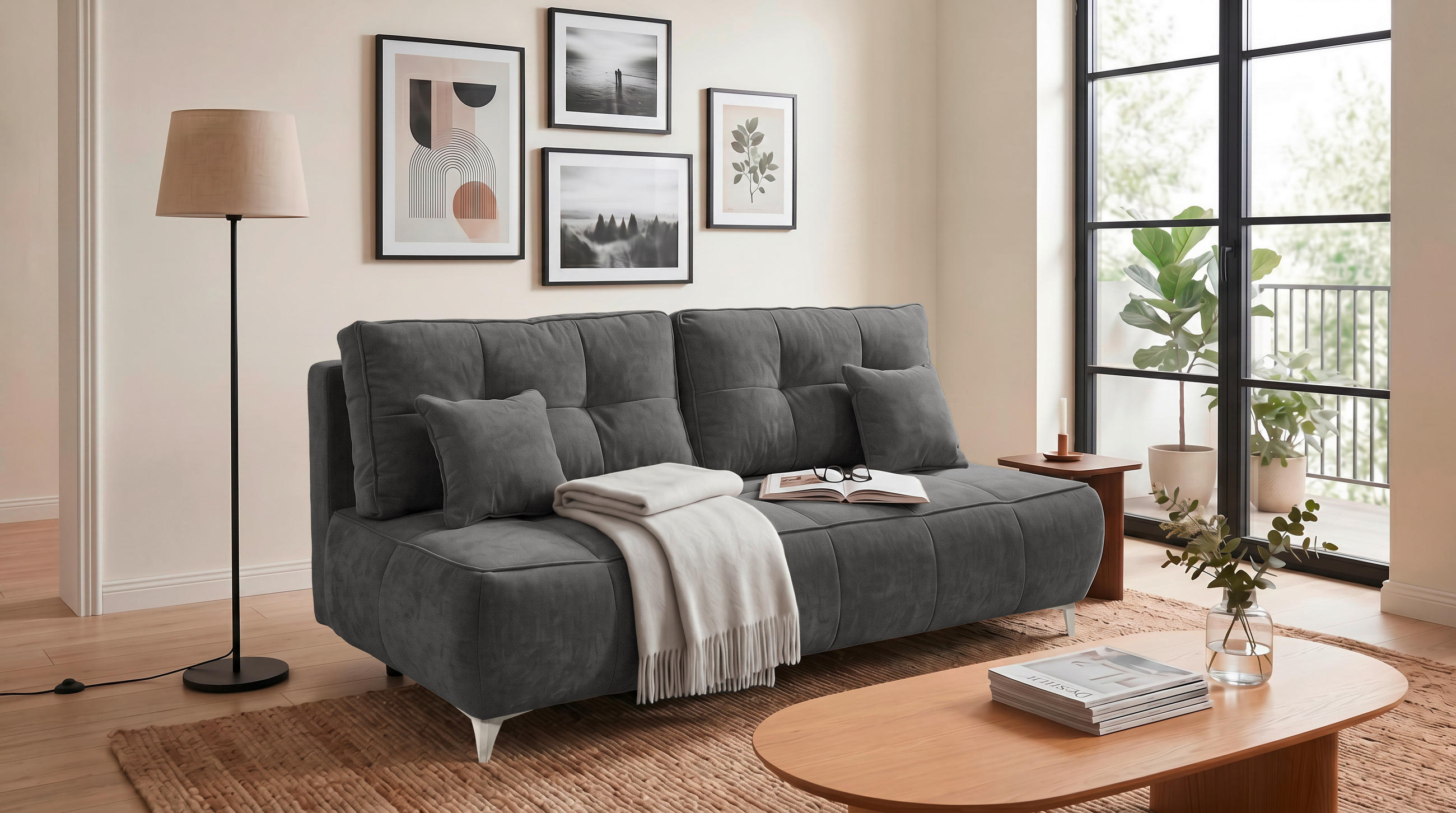 SCHLAFSOFA ELISA Webstoff Anthrazit  inkl. Bettkasten  - Kaschmir/Anthrazit, MODERN, Kunststoff/Textil (215/96/106cm) - MID.YOU