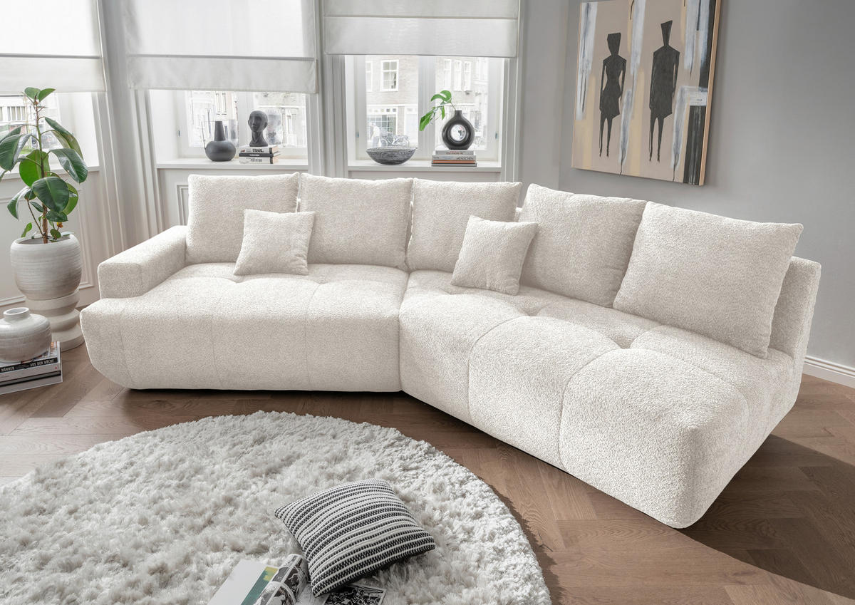 BIGSOFA in Bouclé Weiss  - Weiss/Schwarz, Modern, Kunststoff/Textil (323/91/155cm) - Livetastic