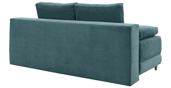 SCHLAFSOFA Cord Petrol Rückenkissen, Armlehnenkissen, Bettkasten, Schlaffunktion, Rücken echt, Liegefläche im Originalstoff  - Petrol/Schwarz, KONVENTIONELL, Holz/Textil (196/96/103cm) - Carryhome
