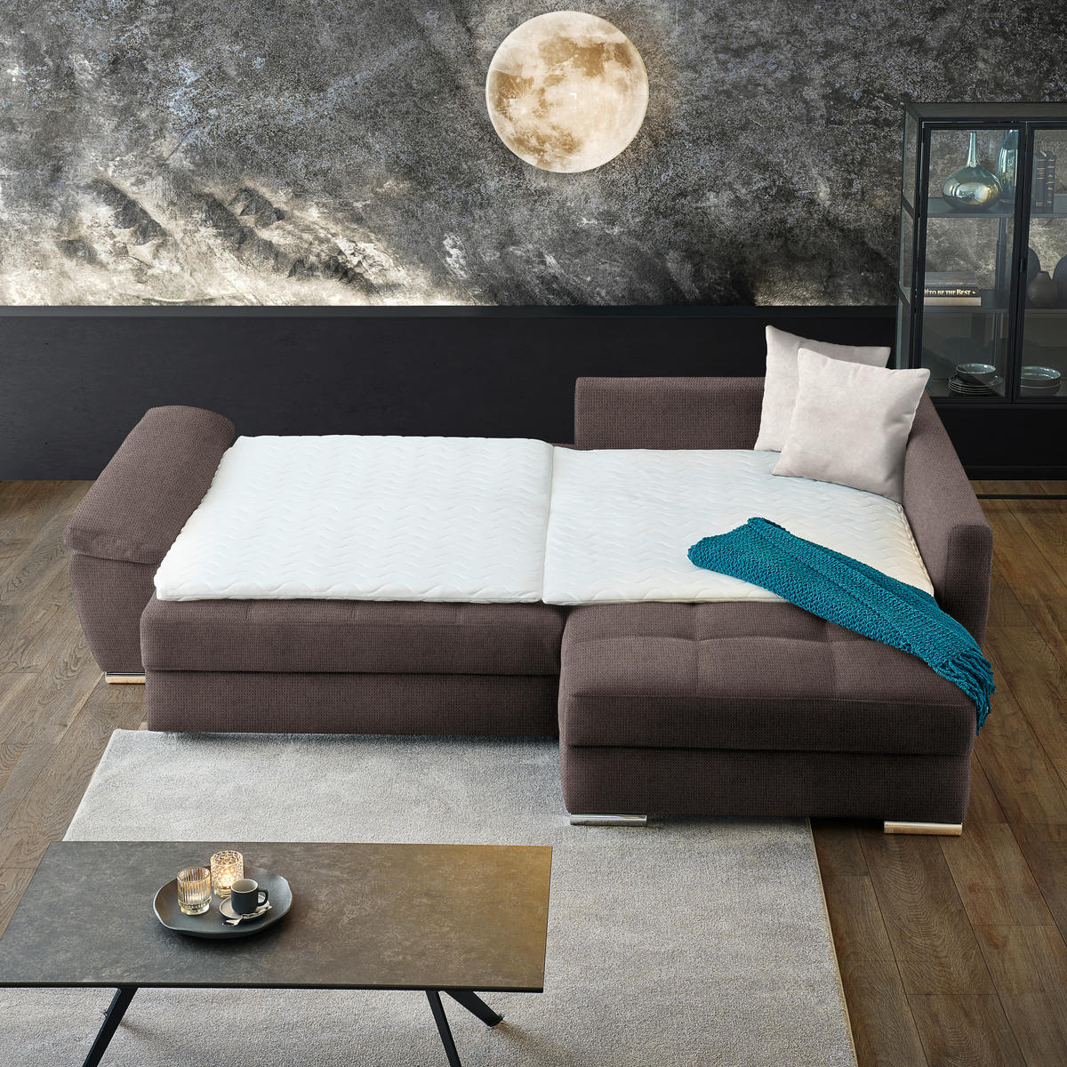 ECKSOFA in Webstoff Dunkelbraun  276/212 cm  - Chromfarben/Dunkelbraun, Design, Kunststoff/Textil (276/212cm) - Carryhome