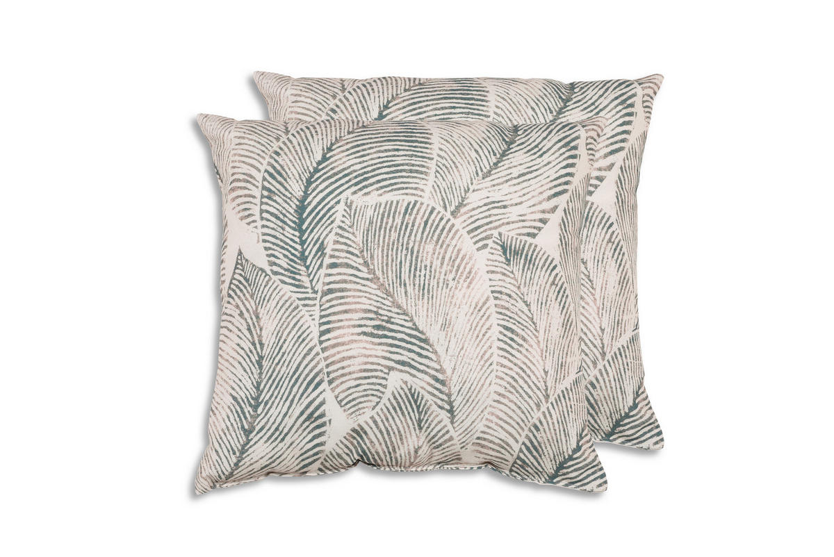 ZIERKISSENSET in Grau, Beige Blätter 48/48 cm  - Beige/Grau, Basics, Textil (48/48cm)