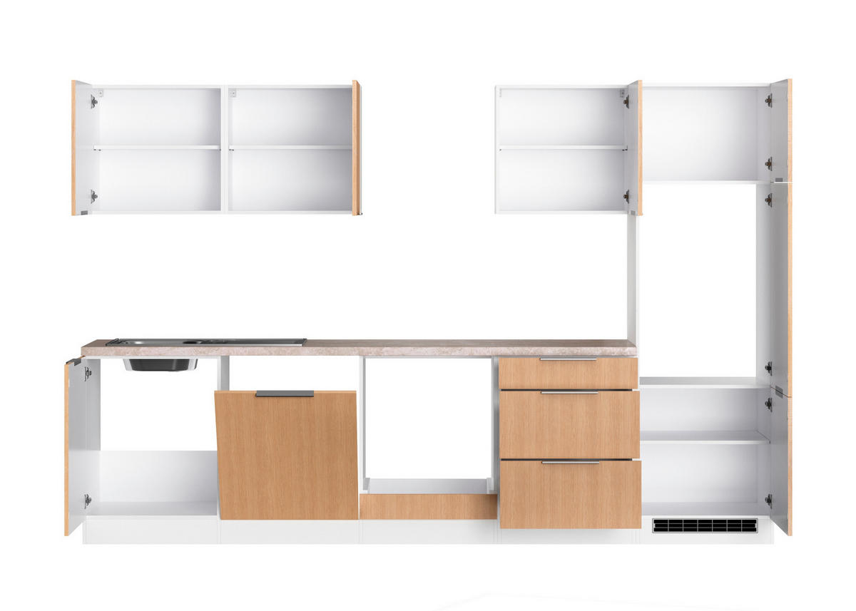 KÜCHENLEERBLOCK 300 cm   in Weiss, Eichefarben  - Weiss/Eichefarben, Lifestyle, Holzwerkstoff/Metall (300cm) - Held