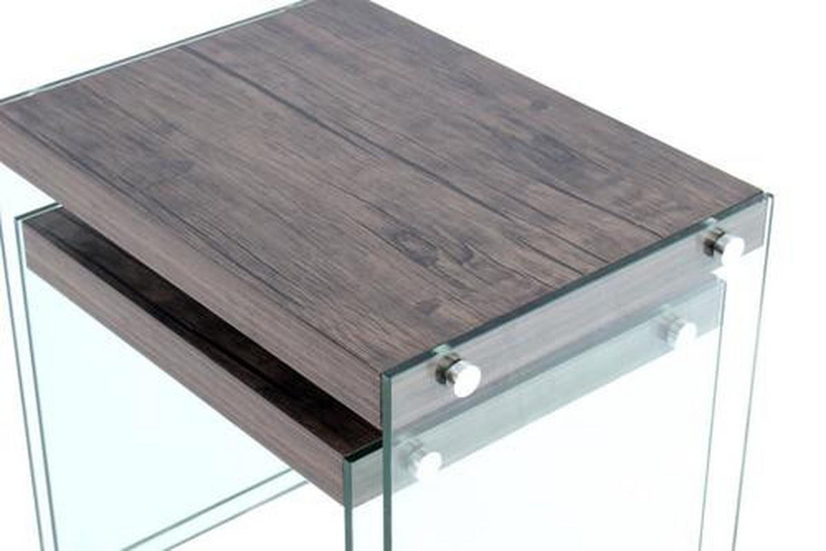 BEISTELLTISCHSET in Glas, Holzwerkstoff  - Klar/Braun, Basics, Glas/Holzwerkstoff - Kayoom