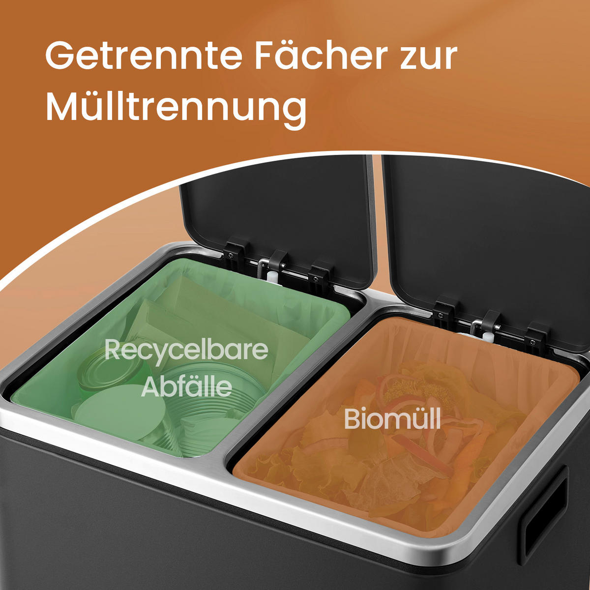 ABFALLSAMMLER 30 L  - Silberfarben/Schwarz, Basics, Kunststoff/Metall (41/47/36cm)