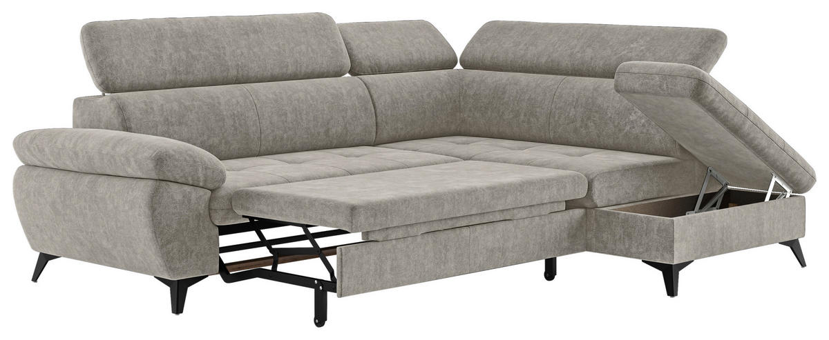 ECKSOFA in Schlammfarben  - Schlammfarben/Schwarz, Textil/Metall (265/207cm) - MID.YOU