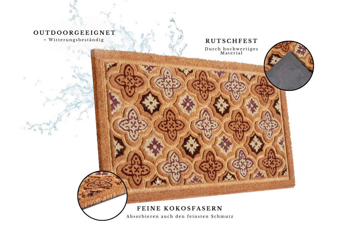 KOKOSMATTE  45/75 cm  Dunkelbraun, Weinrot, Hellbraun  - Hellbraun/Dunkelbraun, Basics, Naturmaterialien/Kunststoff (45/75cm) - Hanse Home