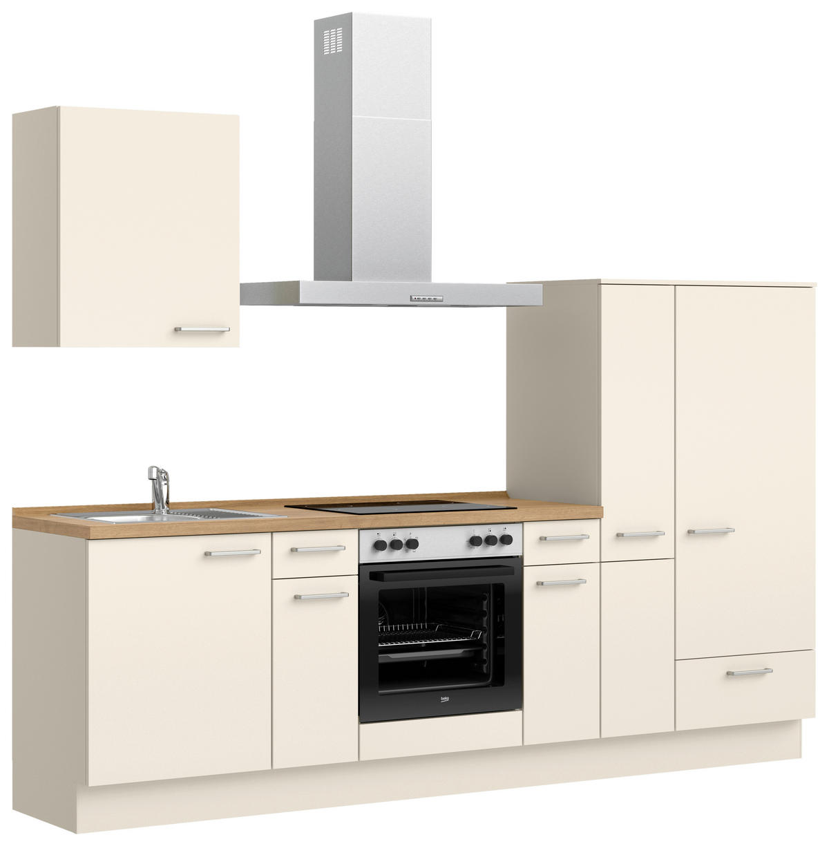 KÜCHENBLOCK 270 cm   in Eichefarben, Magnolie  - Edelstahlfarben/Eichefarben, MODERN, Holzwerkstoff/Metall (270cm) - Nobilia