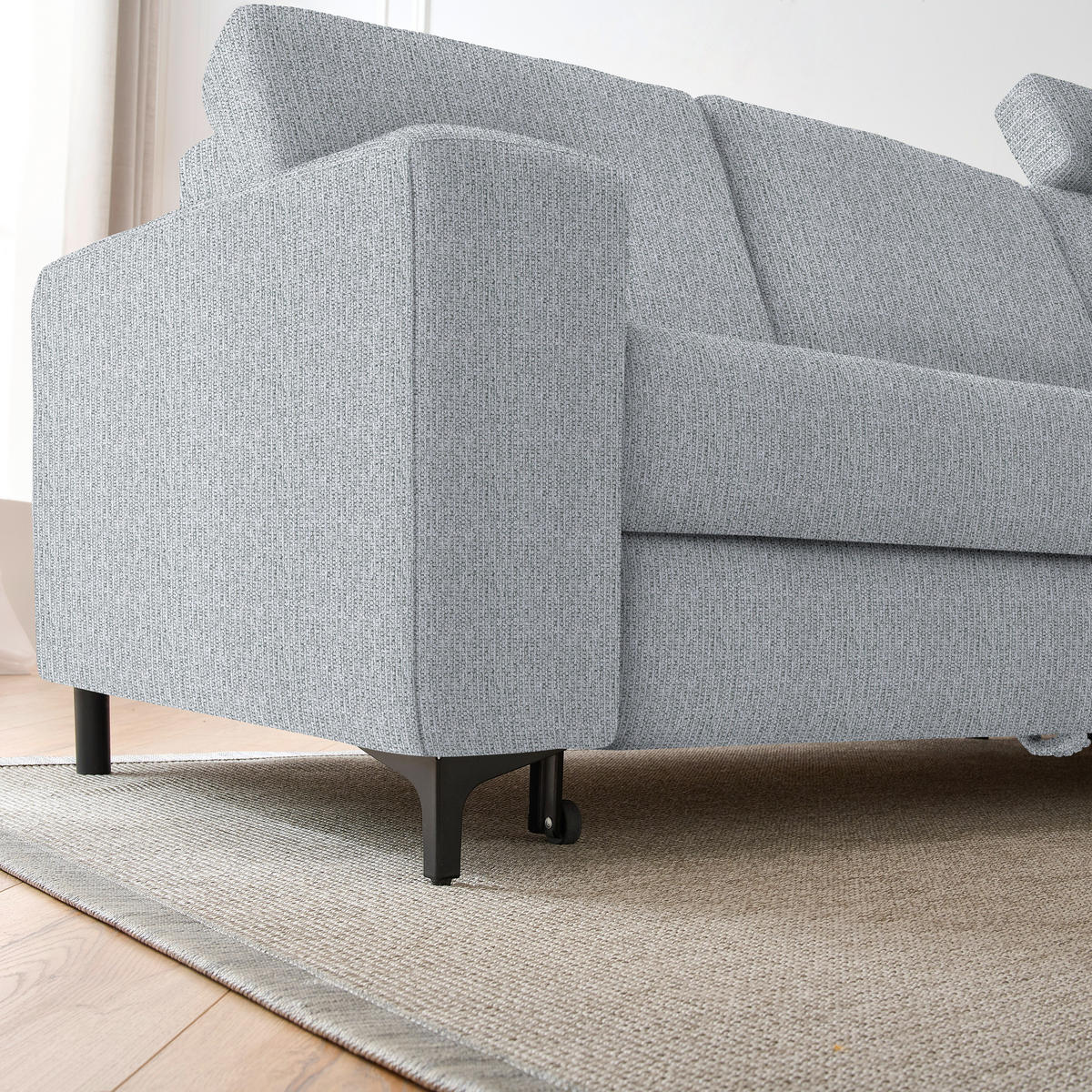 ECKSOFA in Webstoff Hellgrau  - Hellgrau/Schwarz, Konventionell, Textil/Metall (247/167cm) - Stylife