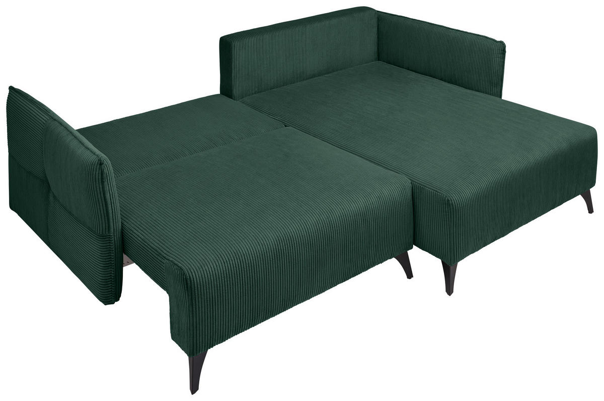 ECKSOFA Grün Cord  - Schwarz/Grau, Design, Textil/Metall (254/175cm) - Stylife