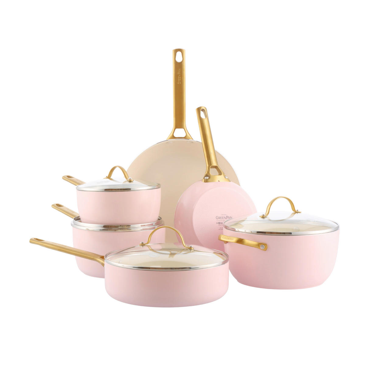 KOCHTOPFSET Padova Reserve 6-teilig  - Pink/Goldfarben, Basics, Glas/Metall - GreenPan
