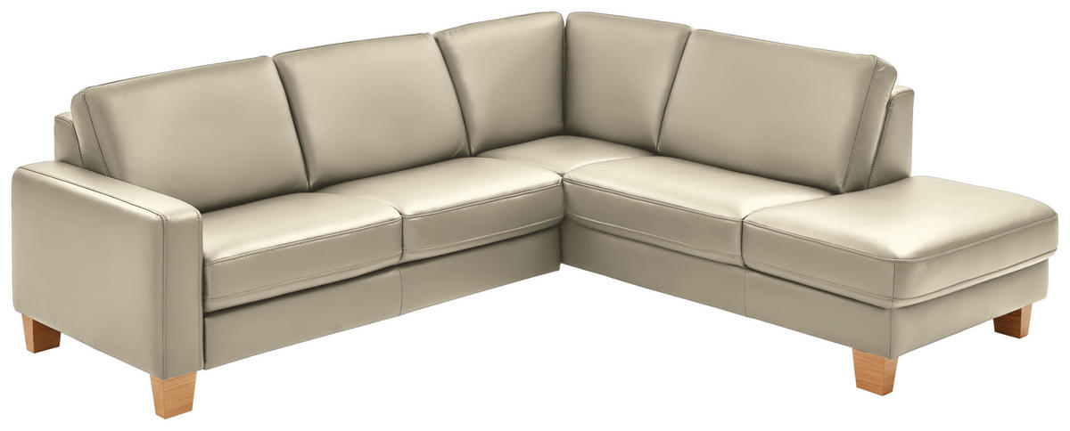 ECKSOFA in Echtleder Creme, Naturfarben  - Eiche Bianco/Creme, Natur, Leder/Holz (257/235cm) - Valdera