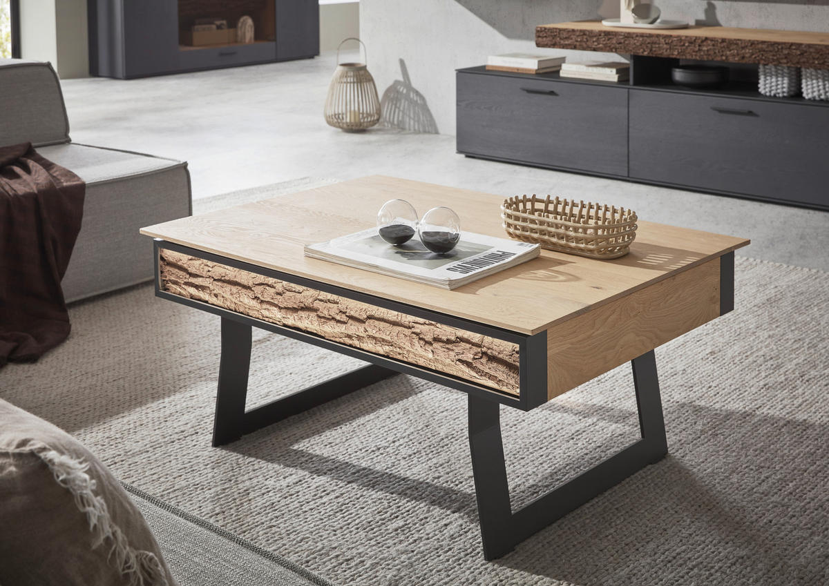 COUCHTISCH Kerneiche vollmassiv 105/75/47 cm rechteckig Anthrazit, Eichefarben  - Eichefarben/Anthrazit, Design, Holz/Metall (105/75/47cm) - Valnatura