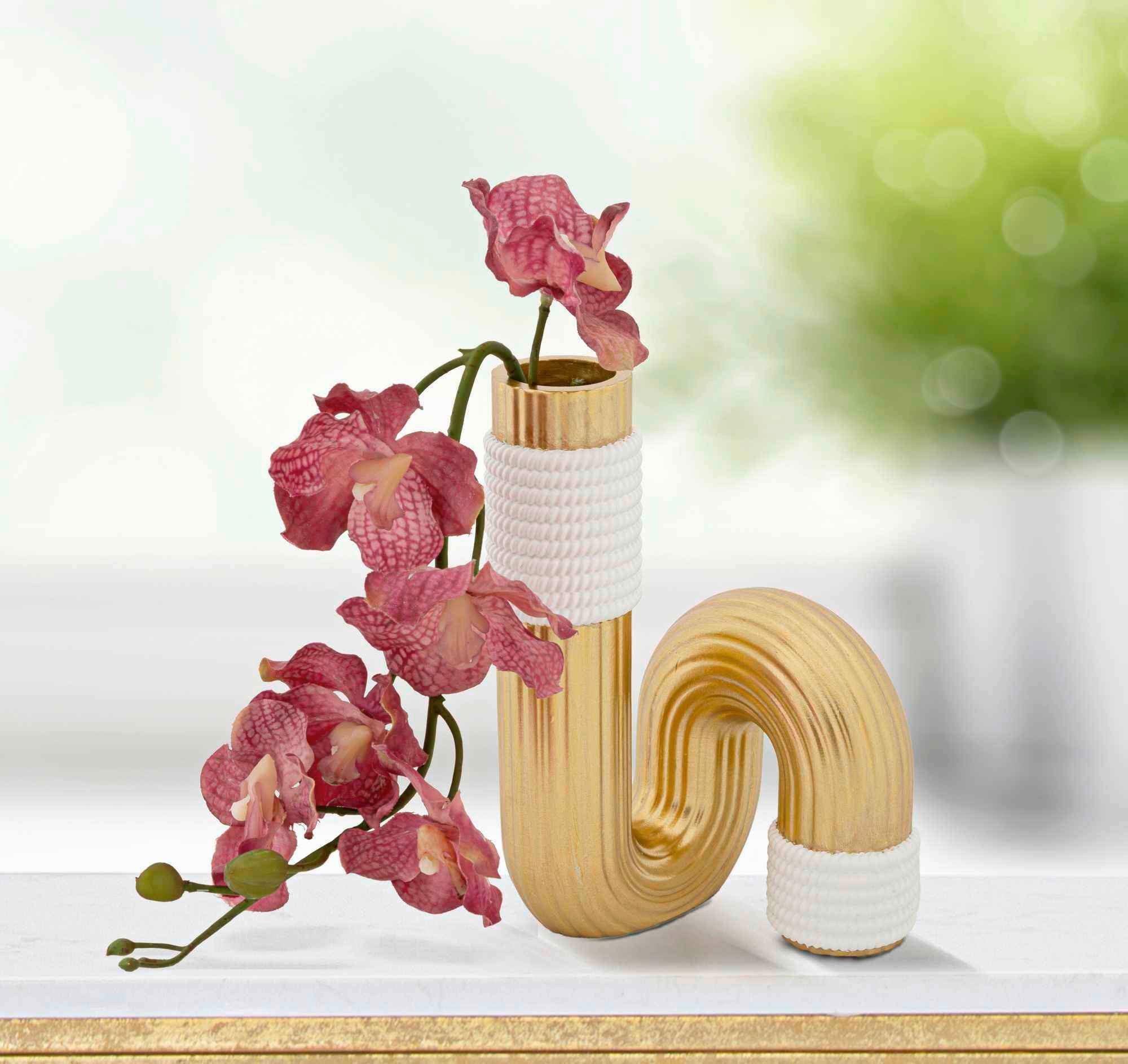 VASE  - Goldfarben/Weiß, Basics, Kunststoff (10.7/18.3/10.7cm)