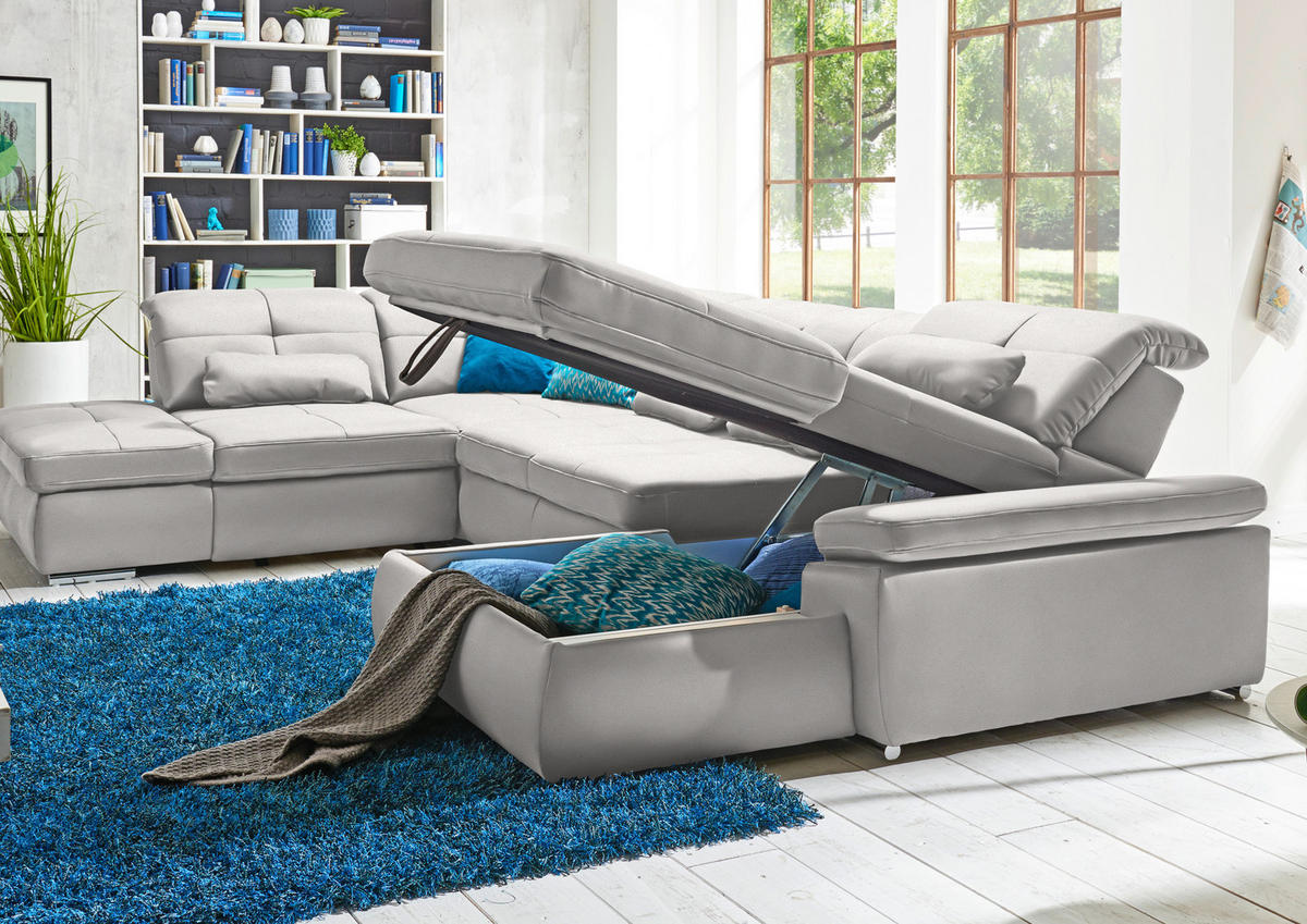 WOHNLANDSCHAFT  in Mikrofaser Creme  - Chromfarben/Creme, Design, Holzwerkstoff/Textil (260/371/195cm) - Beldomo Style