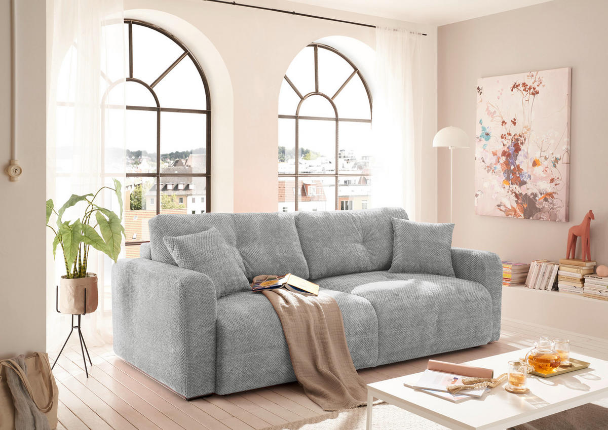 SCHLAFSOFA Mikrovelours Grau  - Schwarz/Grau, KONVENTIONELL, Kunststoff/Textil (235/88/120cm) - MID.YOU