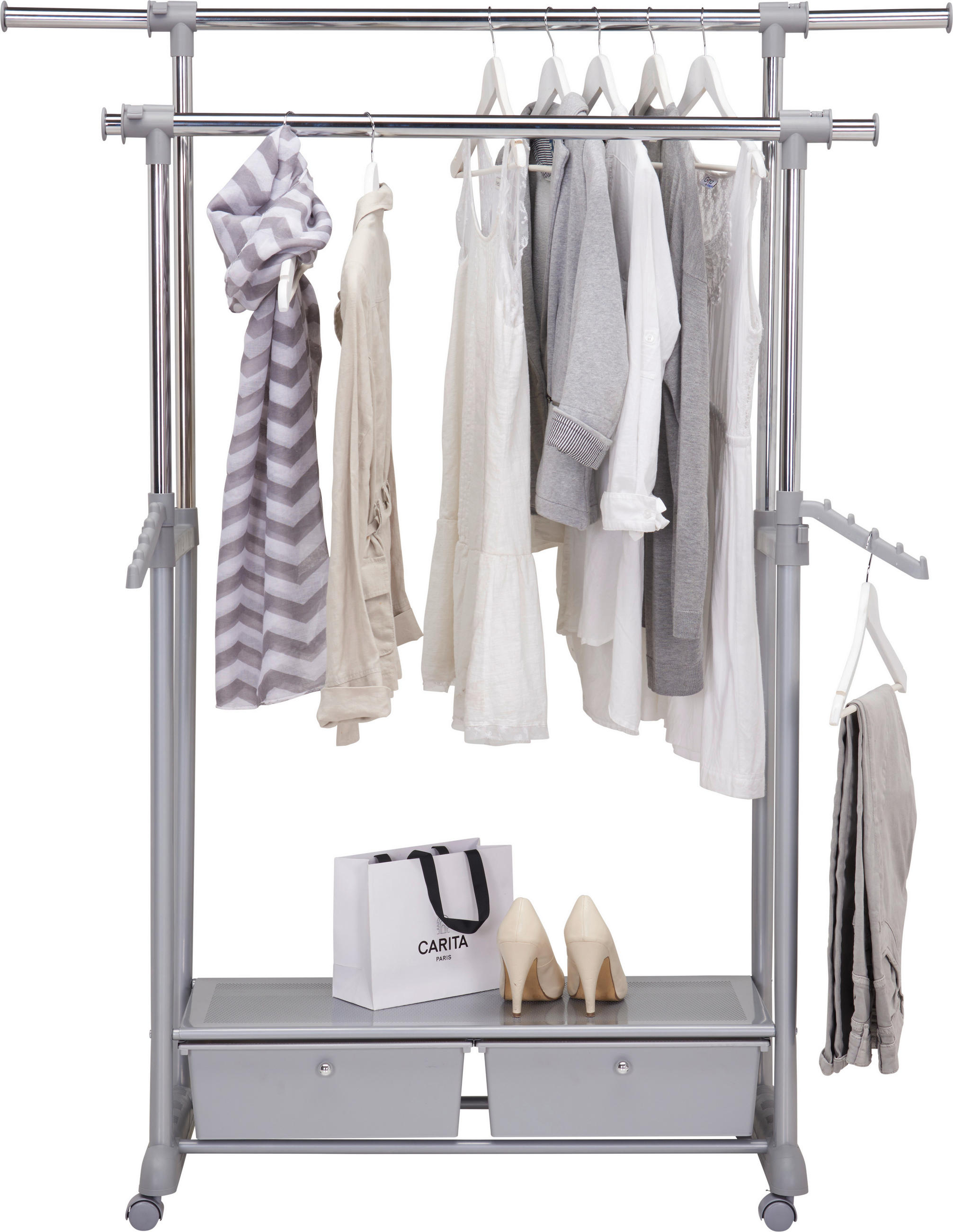KLEIDERWAGEN in Grau, Chromfarben 92-143/116-176/44 cm   - Chromfarben/Grau, Basics, Kunststoff/Metall (92-143/116-176/44cm) - Carryhome