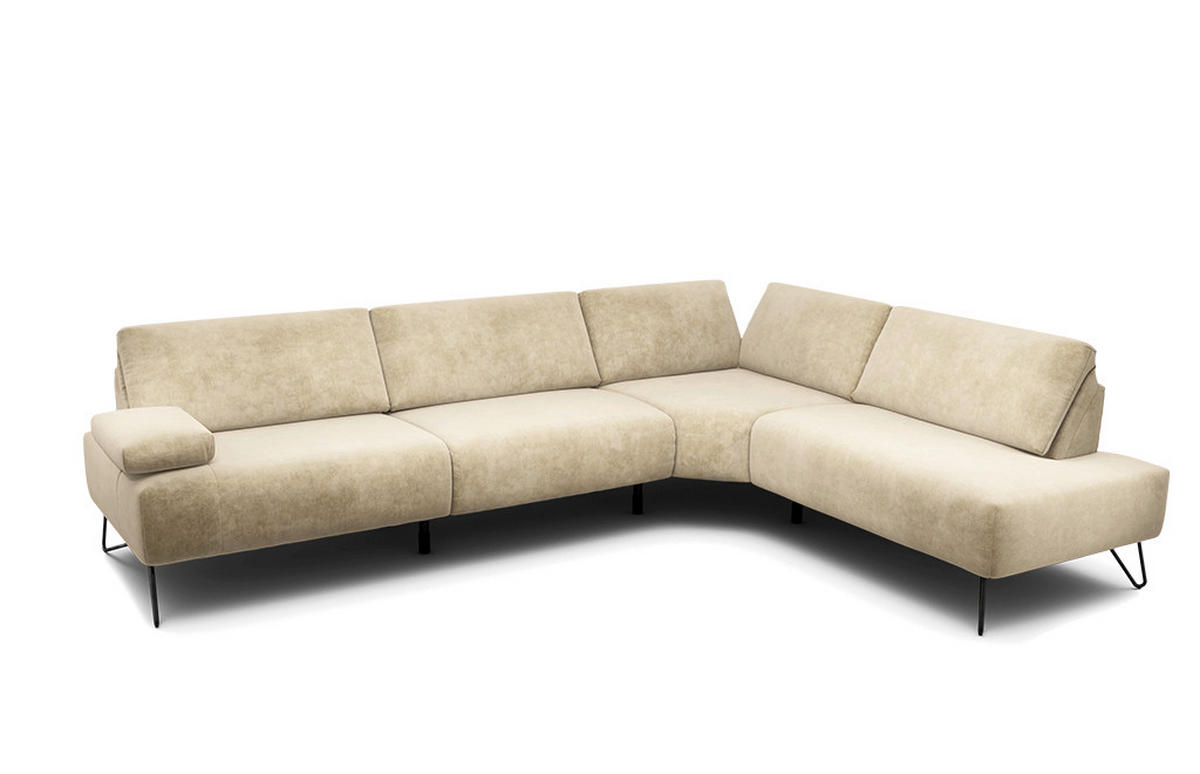 ECKSOFA Cosy Naturfarben Samt  - Schwarz/Naturfarben, Design, Textil/Metall (288-303/213cm) - SENSOO