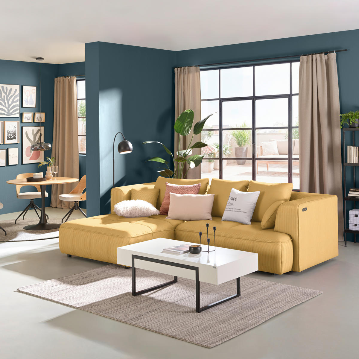 ECKSOFA Feincord Gelb  - Gelb/Schwarz, Design, Kunststoff/Textil (188/288cm) - Welnova