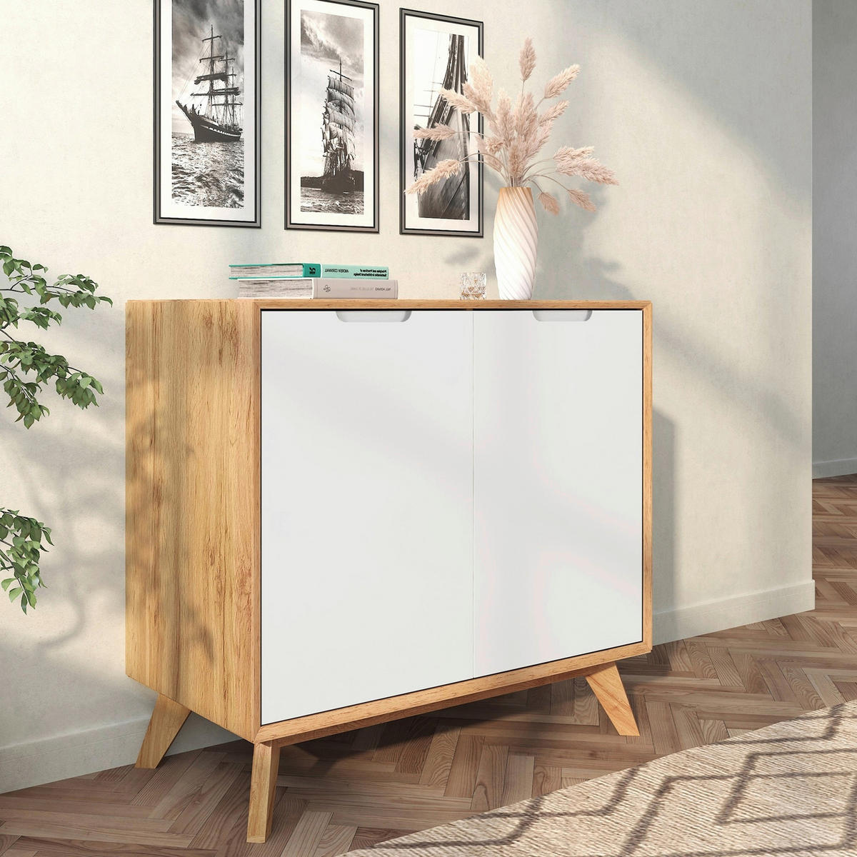 SCHUHSCHRANK Weiß, Eiche Wotan  - Eiche Wotan/Weiß, Design, Holzwerkstoff (80/75/40cm) - Livetastic