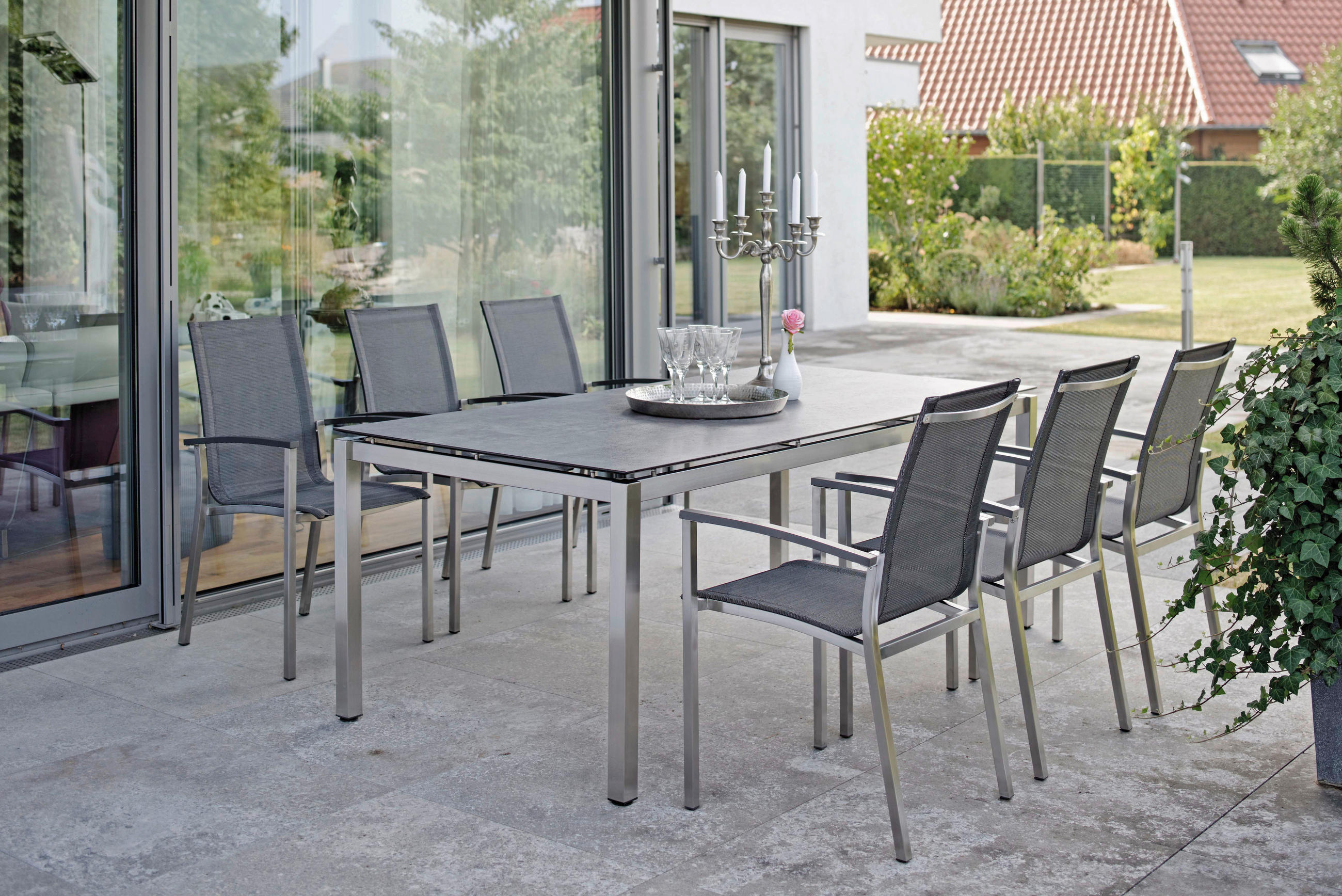 STAPELSESSEL Anthrazit, Grau, Edelstahlfarben  - Edelstahlfarben/Anthrazit, Design, Textil/Metall (56/95/66cm) - Stern