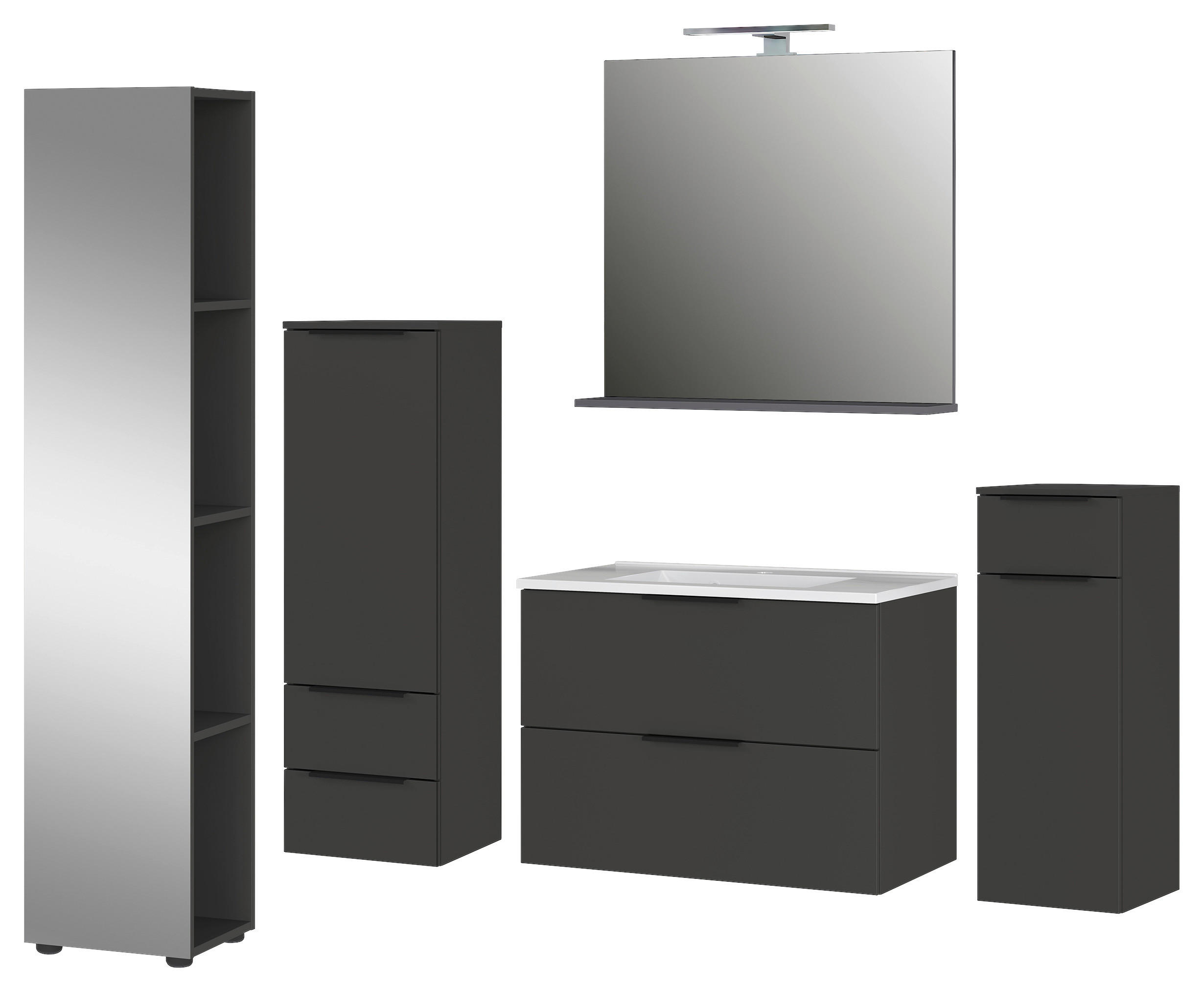 BADEZIMMER 6-teilig  in 229 cm  - Schwarz/Graphitfarben, MODERN, Glas/Holzwerkstoff (229cm) - Germania