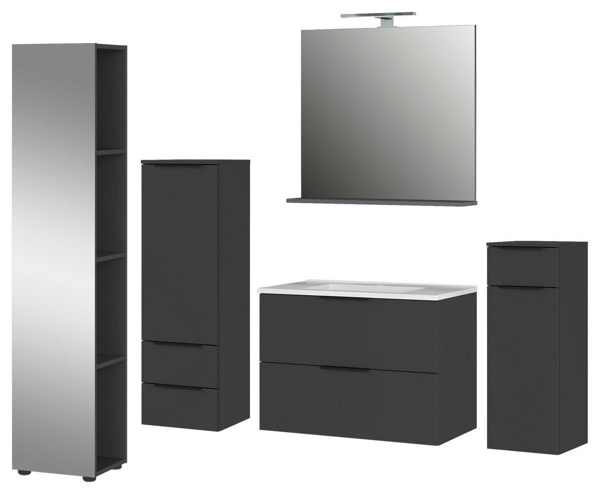 BADEZIMMER 6-teilig  in 229 cm  - Schwarz/Graphitfarben, MODERN, Glas/Holzwerkstoff (229cm) - Germania