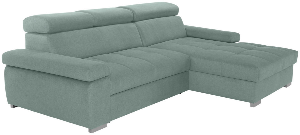 ECKSOFA in Velours Grün  292/183 cm  - Silberfarben/Grün, Design, Holz/Textil (292/183cm) - Livetastic