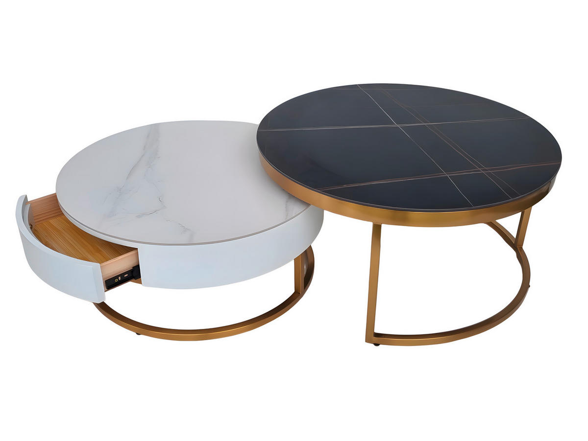 COUCHTISCHSET in Metall, Stein, Holzwerkstoff 70-80/70-80/31-39 cm  - Goldfarben/Schwarz, Design, Holzwerkstoff/Stein (70-80/70-80/31-39cm) - Modante