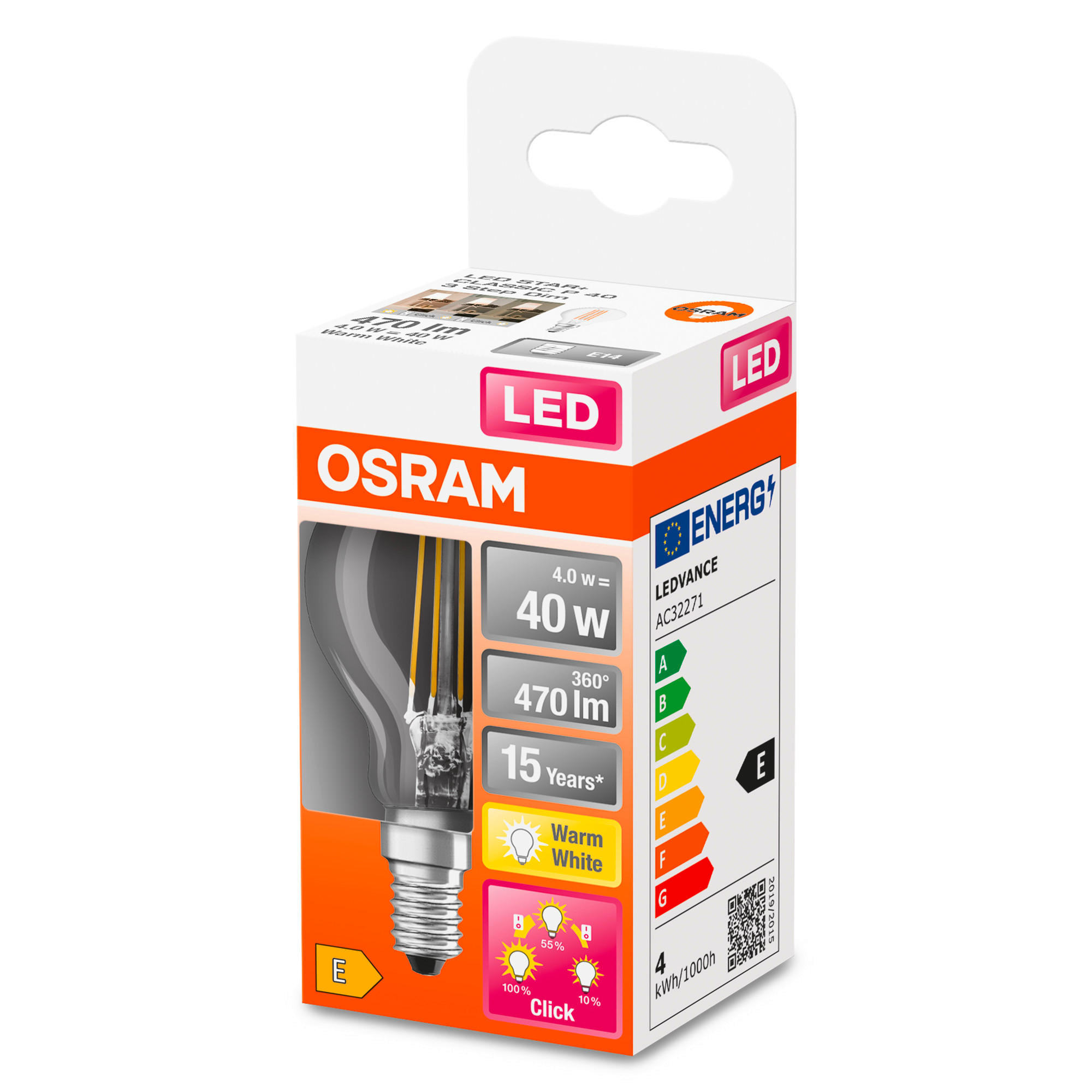 LED-LEUCHTMITTEL   E14 4 W 470 lm 2 Stück  - Klar, Basics, Glas (4,5/7,7cm) - Osram