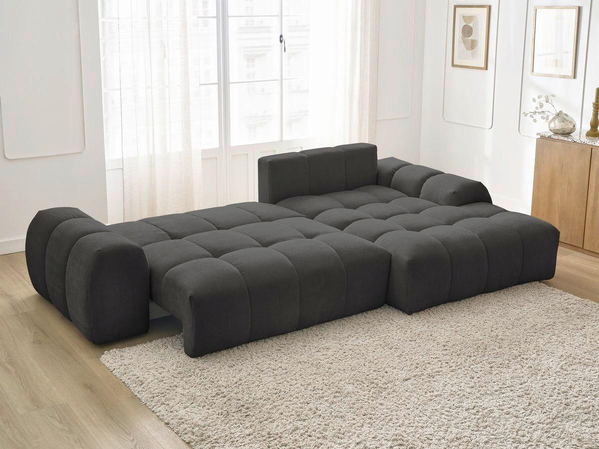 ECKSCHLAFSOFA EVEREST  mit Rücken echt, Armteil links, Armteil rechts Struktur Schwarz  - Schwarz, MODERN, Kunststoff/Textil (318/180cm) - Livetastic