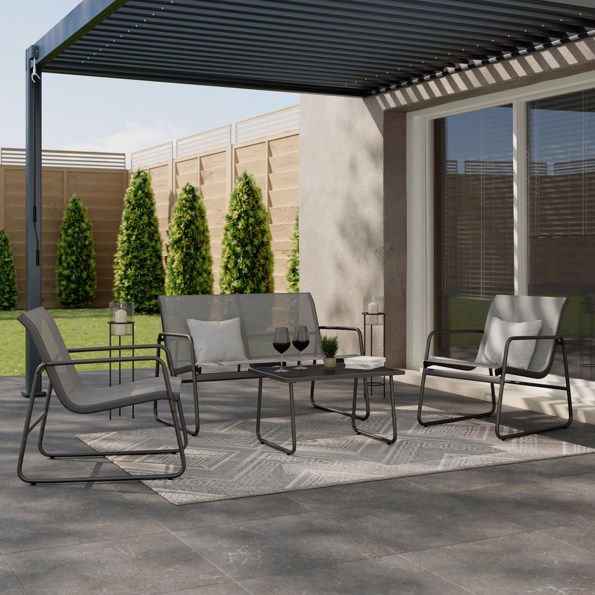 GARTENSET Webstoff Eisen  - Dunkelgrau/Schwarz, Design, Glas/Textil - Ambia Garden