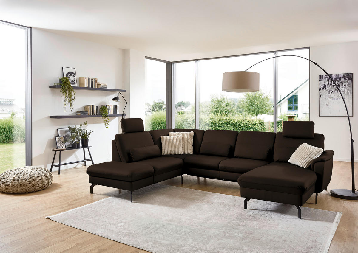 WOHNLANDSCHAFT Beldomo premium in Echtleder Dunkelbraun  - Dunkelbraun/Schwarz, KONVENTIONELL, Leder/Metall (224/306/168cm) - Beldomo Premium