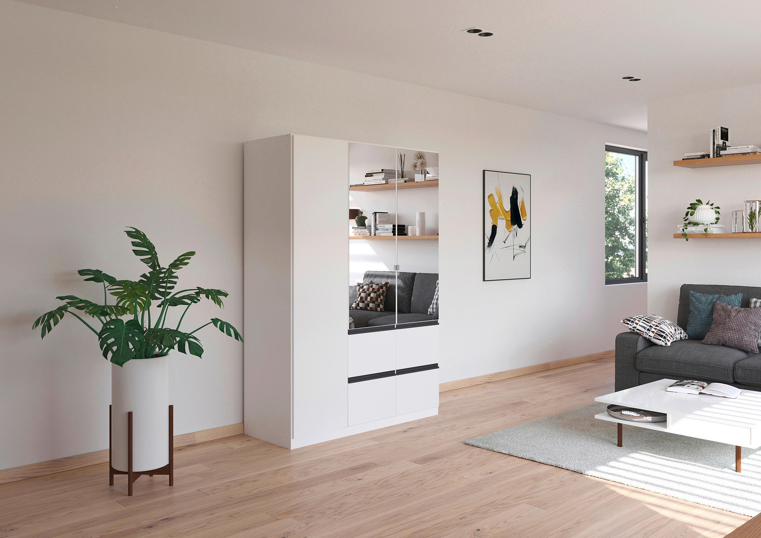 KLEIDERSCHRANK in Weiss, Dunkelgrau - Weiss/Dunkelgrau, Trend, Glas/Holzwerkstoff (136/197/54cm) - Xora