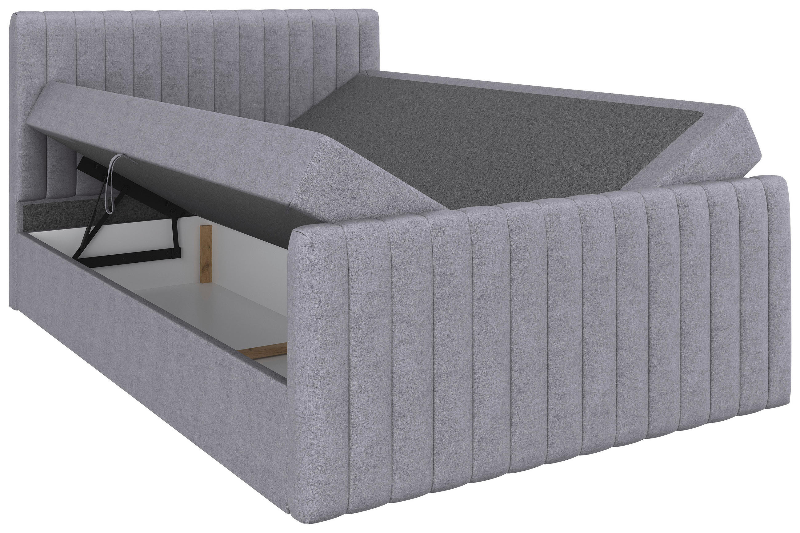 BOXBETT 140/200 cm,  in Silberfarben, gepolstertes Kopfteil, Bettkasten, Topper, Matratzen, H3 + H3 = fest  - Silberfarben/Schwarz, Basics, Kunststoff/Textil (140/200cm) - Chameo