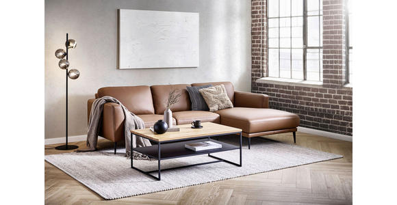 ECKSOFA Cognac Echtleder  - Cognac/Schwarz, MODERN, Leder/Metall (253/160cm) - Novel
