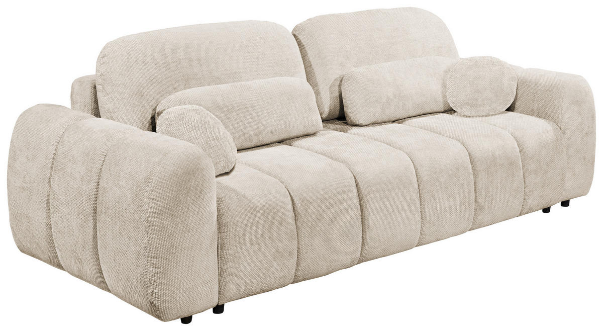 SCHLAFSOFA  mit Schlafen auf Sitzhöhe, Rücken echt, Armteil links, Armteil rechts Webstoff Beige  - Beige/Schwarz, Design, Kunststoff/Textil (256/76/112cm) - MID.YOU