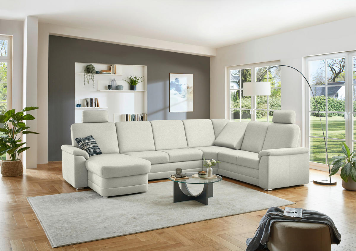 WOHNLANDSCHAFT  in Chenille Creme  - Creme/Alufarben, KONVENTIONELL, Holz/Textil (160/329/235cm) - Beldomo Comfort