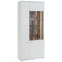 VITRINE in Weiß, Eichefarben, Schieferfarben, Weiß Hochglanz  - Schieferfarben/Eichefarben, Design, Glas/Holzwerkstoff (90,1/207,4/37,2cm) - SetOne by Musterring