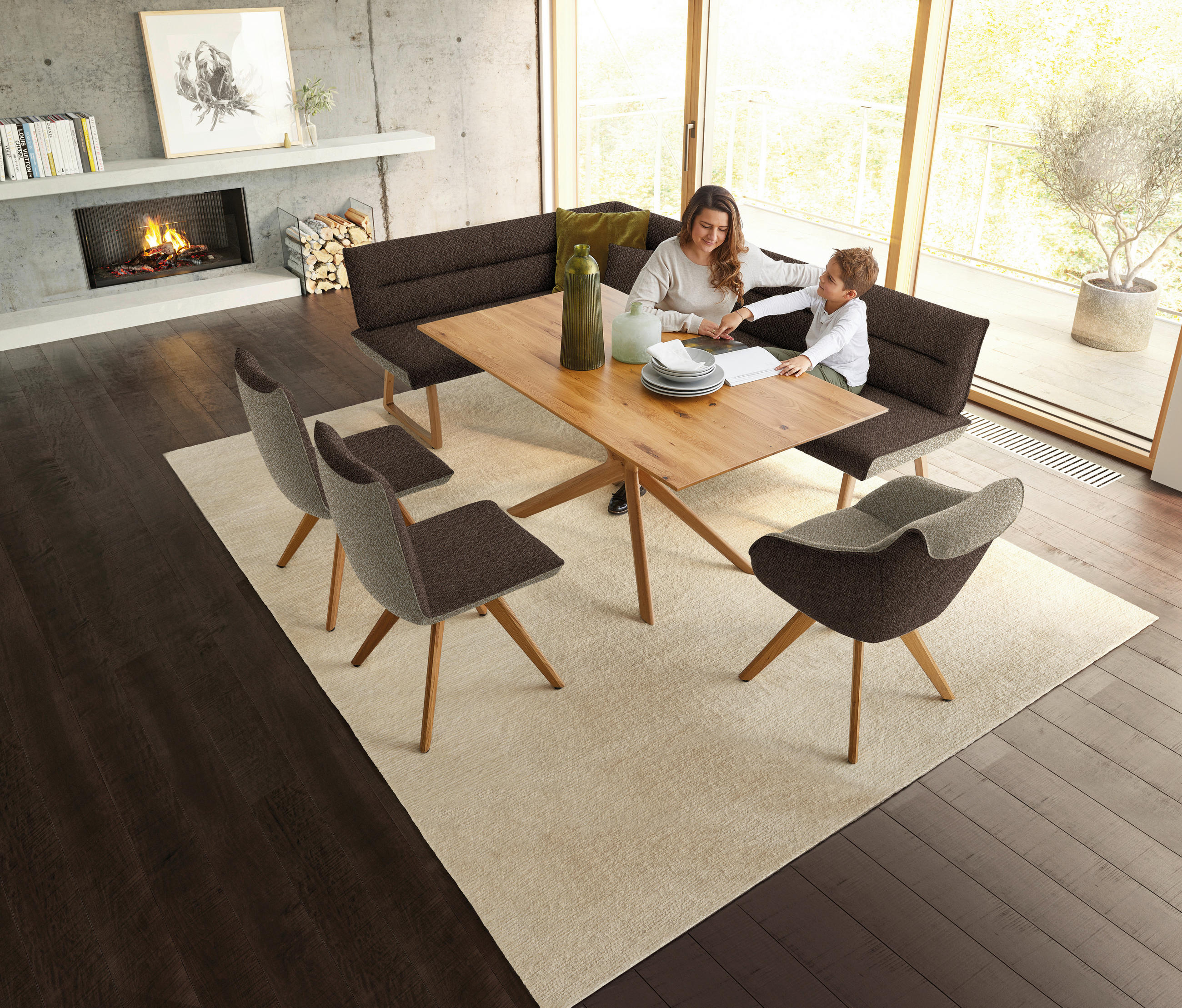 ARMLEHNSTUHL  in Flachgewebe  - Eichefarben/Beige, Design, Holz/Textil (60/84/68cm) - Koinor