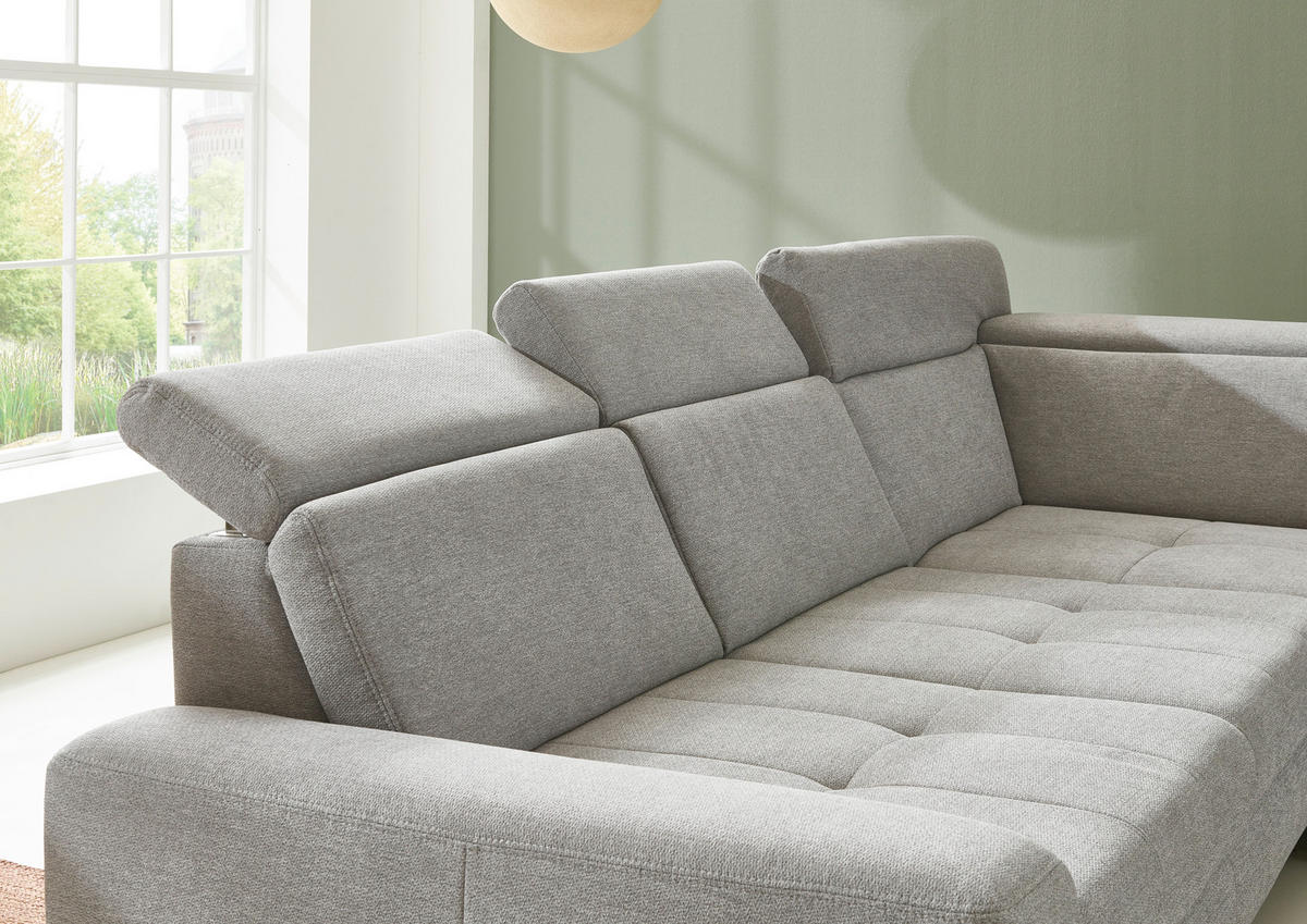 ECKSOFA in Chenille Ecru  - Ecru/Schwarz, Design, Textil/Metall (220/310cm) - Beldomo Style