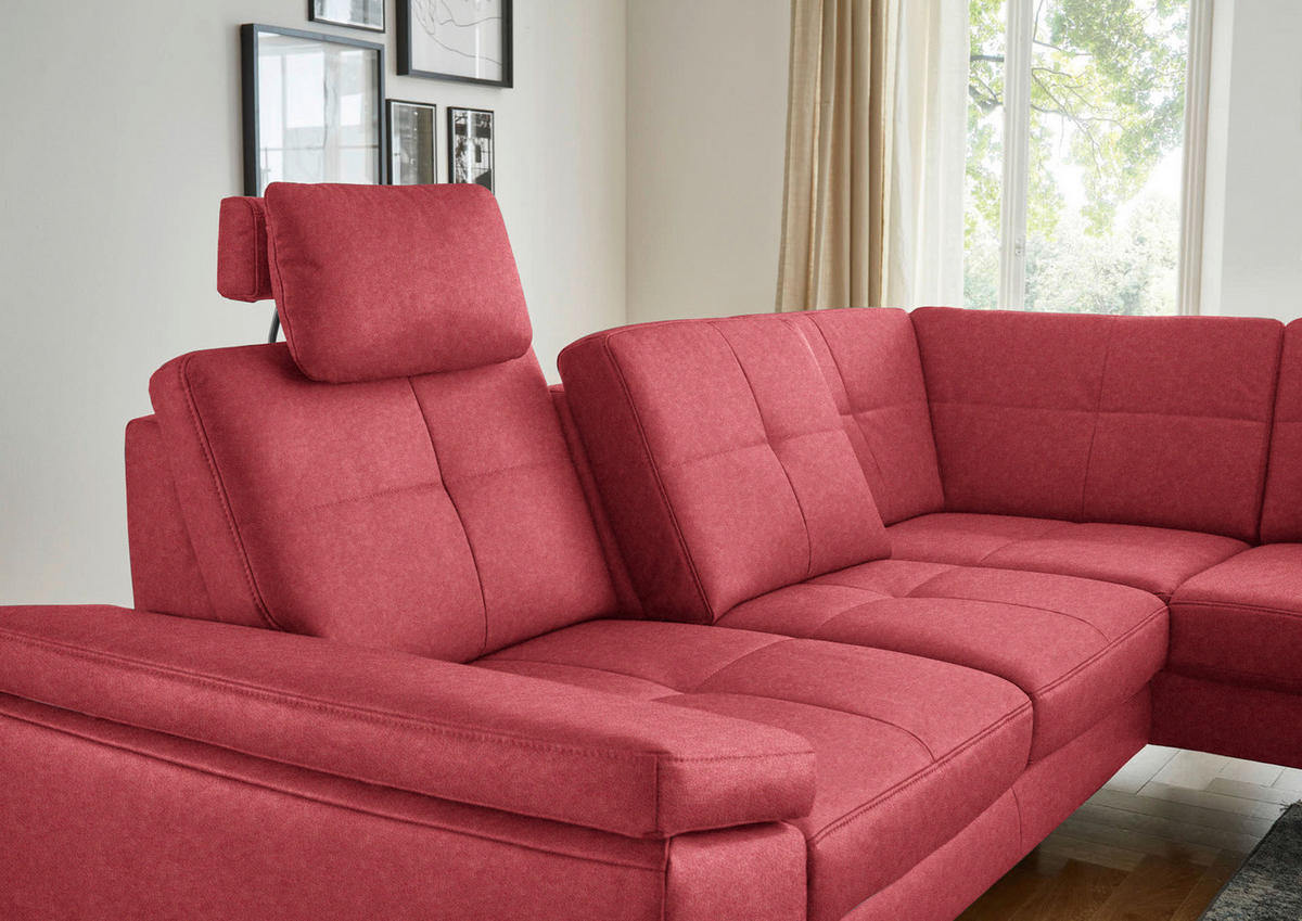ECKSOFA in Lederlook, Mikrofaser Rot  - Rot/Schwarz, Design, Textil/Metall (261/220cm) - Beldomo System