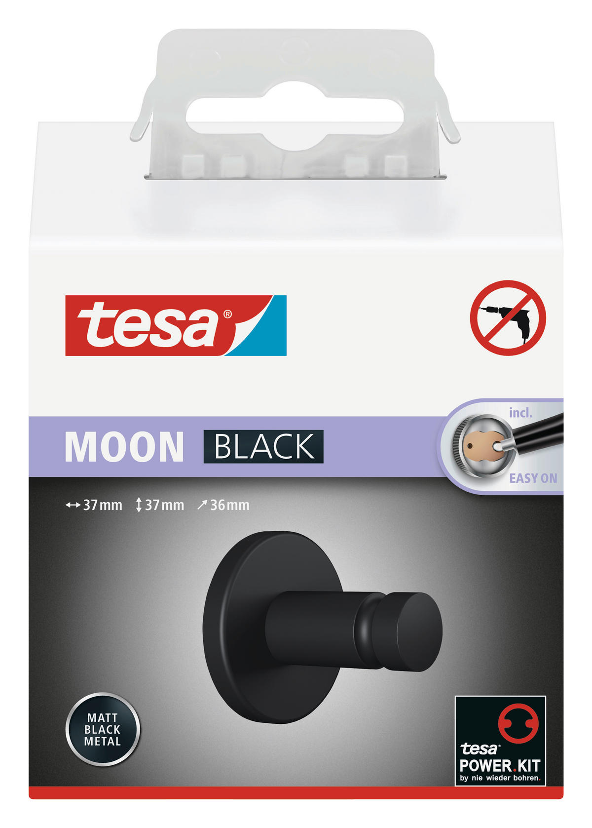 WANDHAKEN  in Schwarz  - Schwarz, Basics, Metall (3,7/3,6/3,7cm) - Tesa