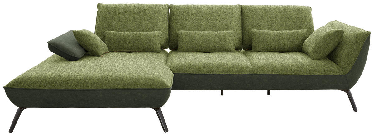 ECKSOFA in Flachgewebe Grün  - Schwarz/Grün, Design, Textil/Metall (191/301cm) - Moderano
