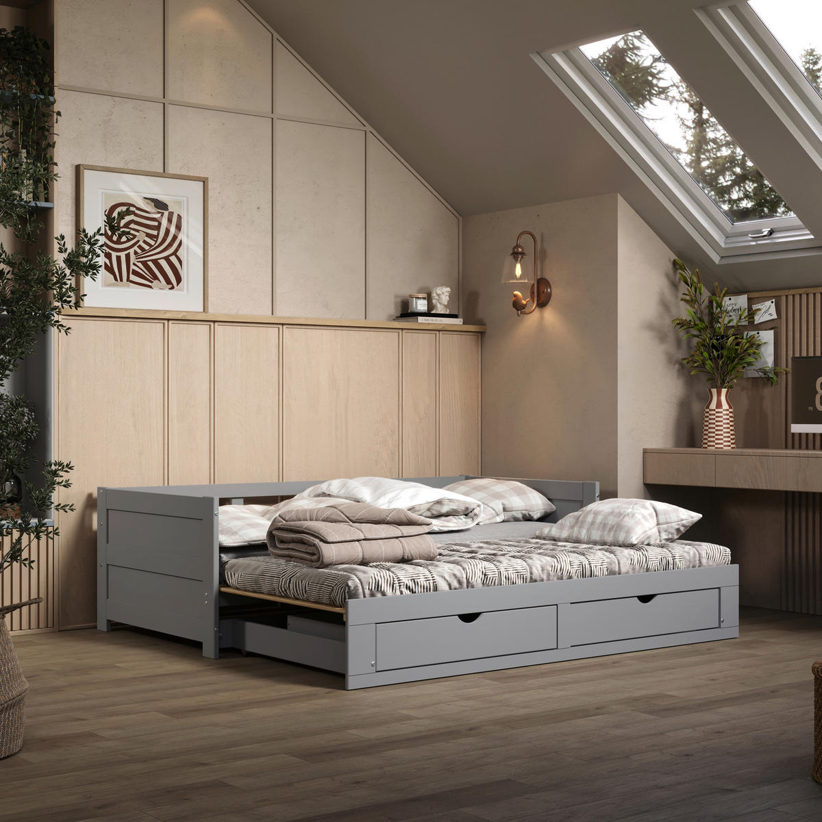 AUSZIEHBETT 200/100 cm Grau  - Naturfarben/Grau, Modern, Holz/Holzwerkstoff (200/100cm) - MID.YOU