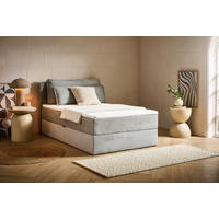 BOXBETT 120/200 cm,  in Hellgrau, Kissen, Bettkasten, Topper, H3 = fest  - Hellgrau/Schwarz, Design, Kunststoff/Textil (120/200cm) - Chameo