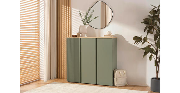 SCHUHSCHRANK 120,3/113,2/34 cm  - Eichefarben/Schwarz, Design, Holzwerkstoff/Kunststoff (120,3/113,2/34cm) - Voleo