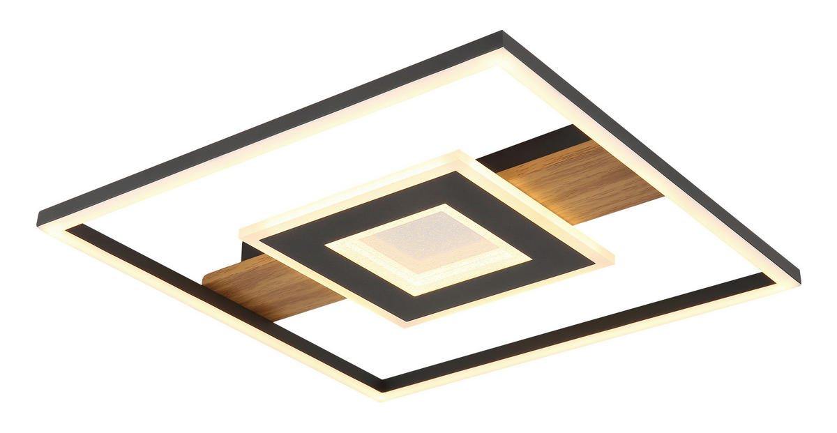 LED MENNYEZETI LÁMPA - sötétbarna/fekete, Natur, műanyag/fém (37,8/37,8/5cm) - Globo