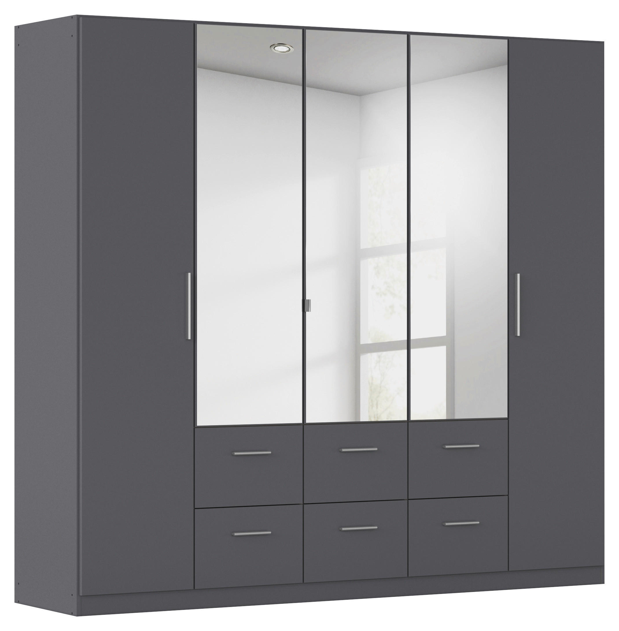DREHTÜRENSCHRANK 226/210/54 cm,  in Grau, 5-türig  - Alufarben/Grau, KONVENTIONELL, Glas/Holzwerkstoff (226/210/54cm) - home24
