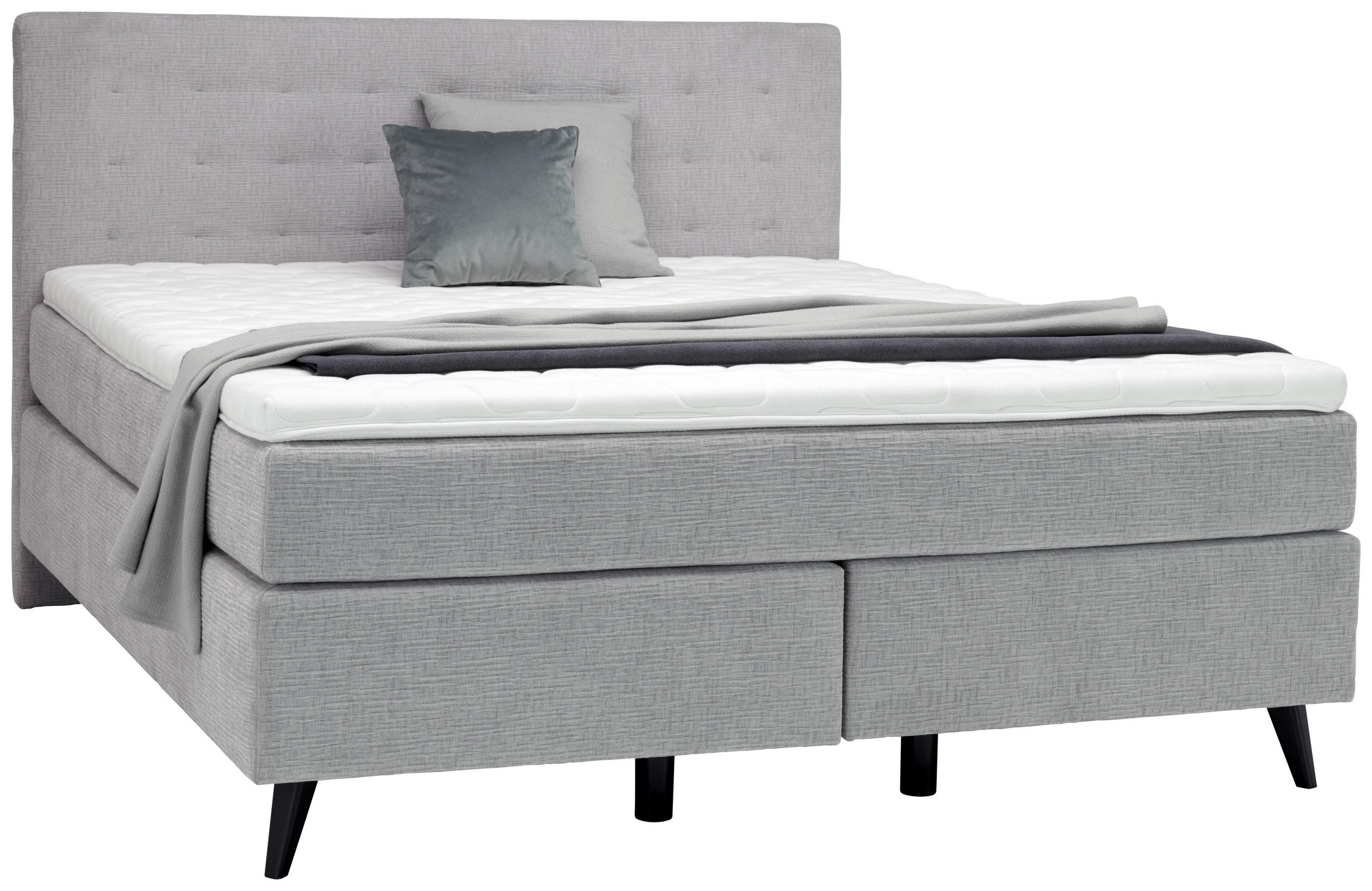 BOXSPRINGBETT 180/200 cm  in Hellgrau  - Hellgrau/Schwarz, KONVENTIONELL, Holz/Textil (180/200cm) - Voleo