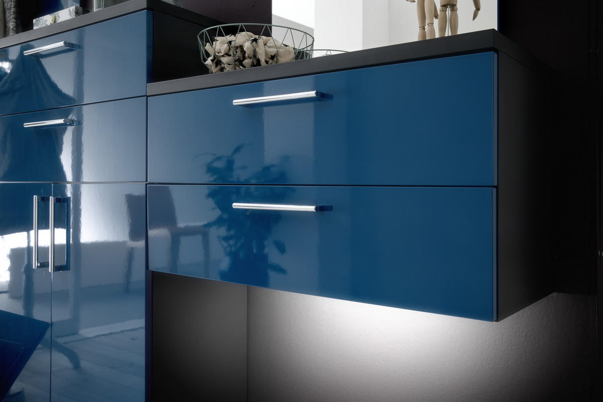 GARDEROBE 5-teilig  in 222/201/35 cm  - Anthrazit/Petrol, Design, Glas/Holzwerkstoff (222/201/35cm) - Moderano